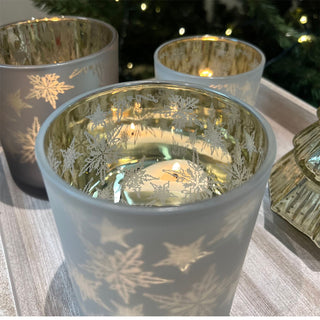 Snowflake Tealight Holder | Frosted Glass Christmas Tea Light Candle Holder 10cm