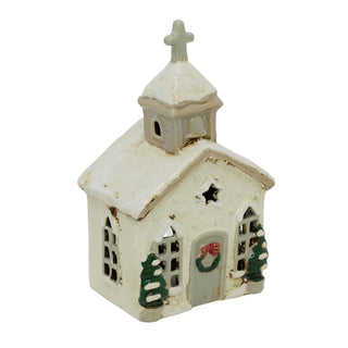 Natural Stoneware Christmas Church Tealight Holder | Christmas Candle Holder