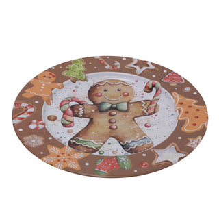 Gingerbread Christmas Tin Platter | Round Christmas Serving Tray Platter - 33cm