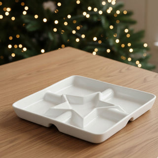 White Porcelain Serving Dish with Star Centre Snack Platter with 5 Compartments