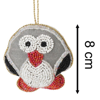 Christmas Tree Beaded Owl Bauble | Christmas Tree Hanging Ornament - 10cm