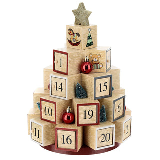 Christmas Tree Advent Calendar | Wooden Toy Block Tree with Glittery Star - 30cm