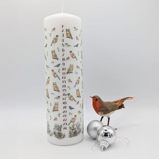 Winter Birds Advent Pillar Candle | Christmas Advent Calendar Candle - 20cm