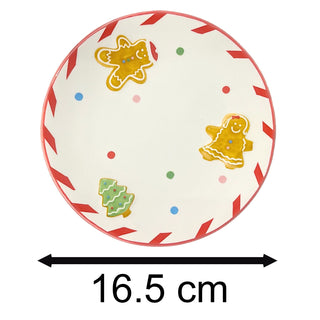 Round Ceramic Christmas Gingerbread Plate | Festive Serving Dish - 16cm