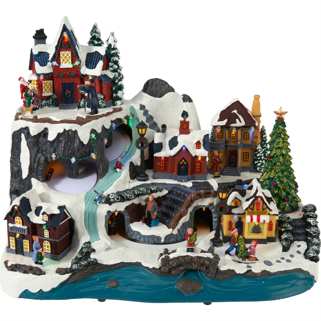 Large LED Animated Christmas Alpine Village Scene, 45cm Moving Train D ...