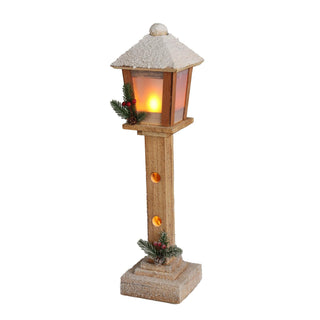 LED Christmas Lamp Post | Rustic Wooden Snow-topped Festive Street Light