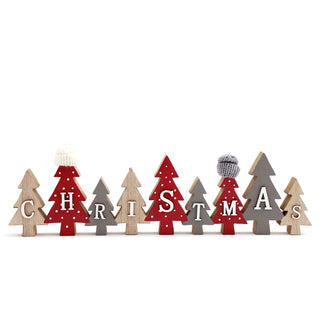 Festive Christmas Word Block | Wooden Tree Letters with Woolly Hats - 40cm