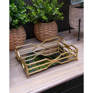 Gold Metal Mirrored Vanity Tray For Perfume And Candles | Glass Mirror Tray 24cm