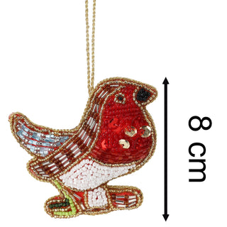 Christmas Tree Beaded Robin Bauble | Christmas Tree Hanging Ornament - 10cm