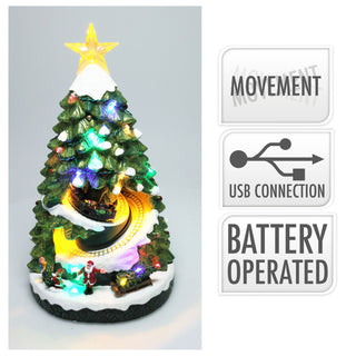 LED Christmas Tree | Rotating Train & Colourful Lights Christmas Scene - 38cm