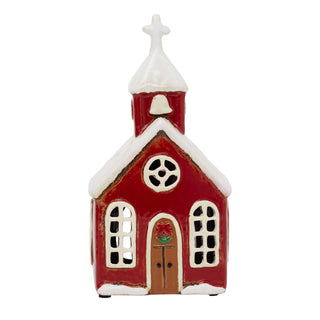 Ceramic Christmas Church Tealight Holder | Candle Holder Christmas Ornament