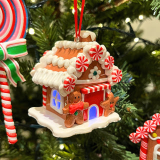 LED Gingerbread House Christmas Bauble | Light-Up House Tree Ornament - 7cm