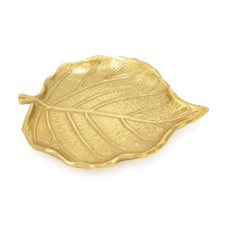 Elegant Gold Metal Leaf Trinket Dish | Aluminium Storage Display Vanity Tray | Botanical Jewellery Plate