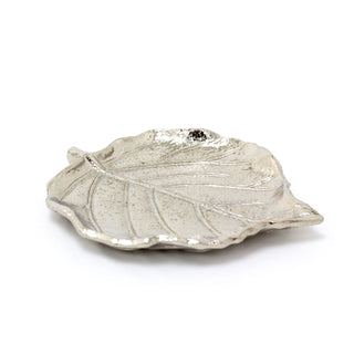 Silver Leaf Trinket Dish | Silver Aluminium Embossed Leaf Shaped Trinket Tray