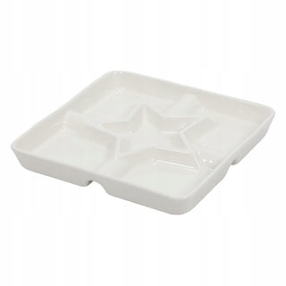 White Porcelain Serving Dish with Star Centre Snack Platter with 5 Compartments