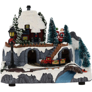 Traditional Christmas Village Scene | LED Light-Up Ornament with Movement - 20cm