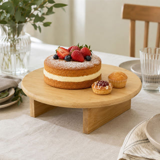 Wooden Raised Round Serving Platter 30cm, Footed Serving Board for Cake & Pastry