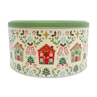 Alpine Houses Christmas Cake Tin, 23cm Round Gisela Graham Storage Tin