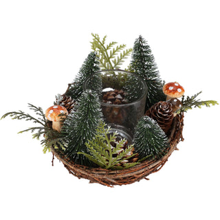 Christmas Tree Tealight Candle Holder | Pinecone & Toadstool Centrepiece - 12cm