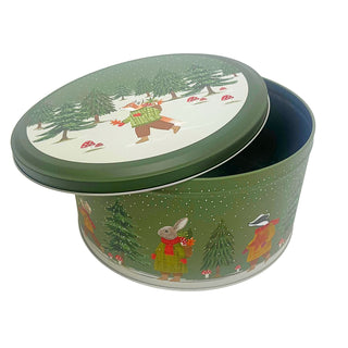 Woodland Scene Christmas Cake Tin, 23cm Gisela Graham Festive Storage Tin
