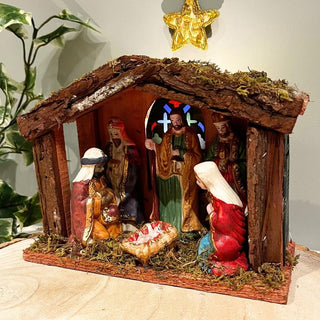 Illuminated Christmas Nativity Scene - Battery Operated Light Up LED Nativity Stable and Figurines Set