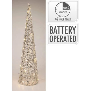 Silver LED Cone Christmas Tree Decoration 60cm, Battery Operated Timer