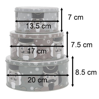 Set of 3 Christmas Storage Tins | 3-piece Nutcracker Round Kitchen Nesting Tins