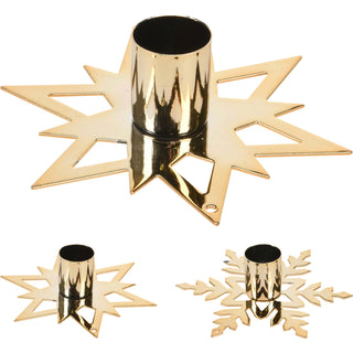 Gold Metal Christmas Candlestick | Festive Snowflake Candle Holder - 11cm