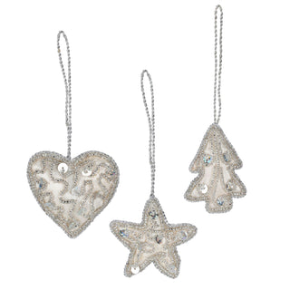 Set of 3 Christmas Tree Hanging Decorations | Ivory Baubles Star Tree Heart