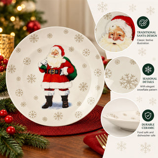 Ceramic Santa Claus Christmas Dinner Plate, 26.5cm Festive Snowflake Design