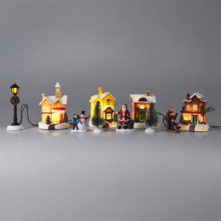 LED Christmas Village Scene, 10-Piece Light-Up Christmas Village Set 4 Houses