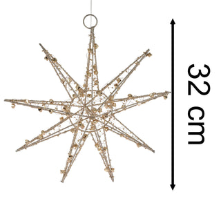 3D Gold Christmas Star Light | 20 LED Battery Operated Window Decoration - 32cm