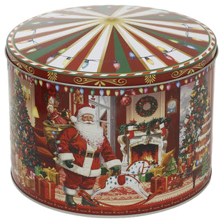 Christmas Storage Tin, Round Metal Carousel Biscuit Tin, 20 cm, Assorted