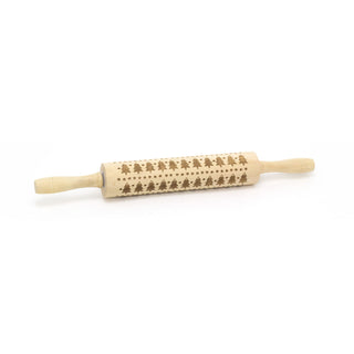 Christmas Rolling Pin Embossed Rolling Pin | Xmas Engraved Wooden Non-stick Baking Rolling Pin | Festive Patterned Rolling Pin - Design Varies One Supplied