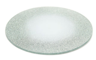 Round Glitter Glass Mirror Candle Plate Stand - Silver Sparkle Candles Coaster 15cm