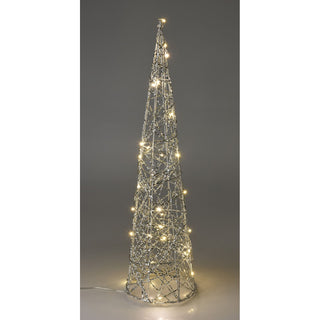 Silver Cone LED Christmas Tree | Warm White Pre-lit Light-Up Tree Cone - 60cm