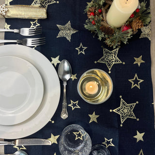 Navy Blue & Gold Table Runner | Fabric Christmas Table Runner - 45x150cm