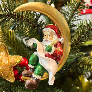 Santa on the Moon Bauble | Santa Claus Resin Christmas Tree Hanging Ornament 9cm