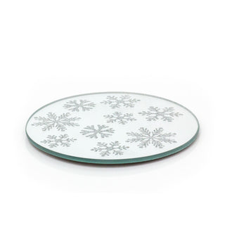 Snowflake Silver Mirrored Glass Coaster | Round Mirror Glass Candle Plate Stand