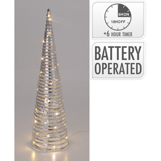 Silver LED Cone Tree Ornament 60cm, 40 Warm White Lights Battery Operated