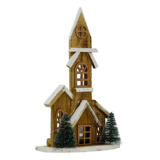 LED Wooden Christmas House with Trees | Light-Up Nordic House Ornament