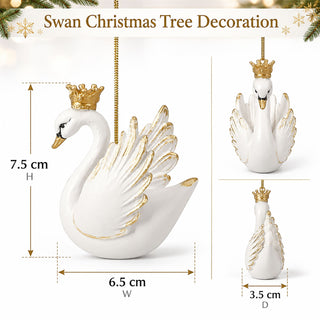 Hanging Swan Christmas Tree Decoration, 7.5cm White or Cream Gold Crown