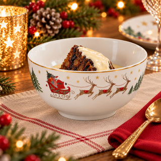 Santa Sleigh Christmas Bowl, Gisela Graham Soup Dessert Bone China, 14cm