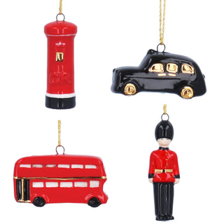London Christmas Tree Decorations, Gisela Graham Set of 4 Mini Ceramic Icons