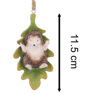 Hedgehog Christmas Bauble | Leaf-Shaped Resin Christmas Tree Ornament - 11cm