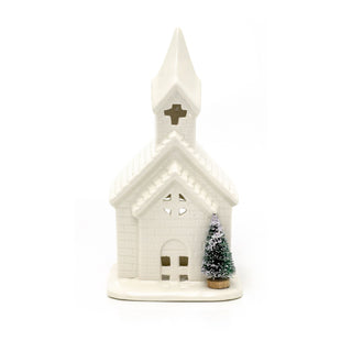 Christmas Church Tealight Candle Holder | White Ceramic Chapel Ornament - 22cm