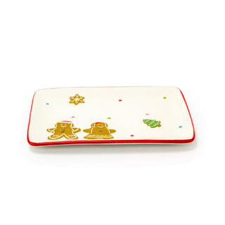 Ceramic Rectangle Christmas Gingerbread Plate Serving Dish Christmas Snack Plate