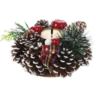 Christmas Wreath Advent Candle Holder | Berry & Pinecone Candle Holder - 15cm