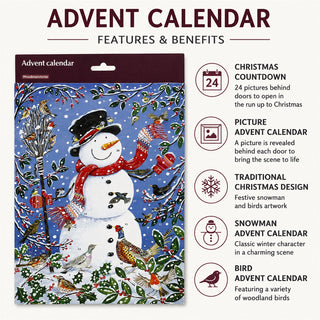 Snowman with Birds Traditional Picture Christmas Advent Calendar, 24 Doors
