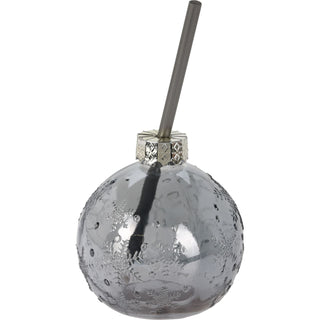 Christmas Bauble Drinking Jar | Novelty Glass with Straw for Festive Drinks